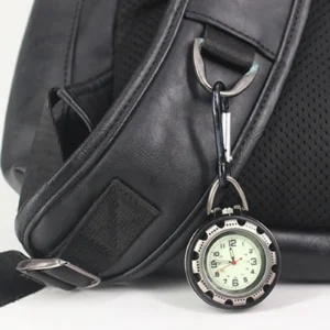 Carabiner Pocket Watch Silver Alloy Quartz Movement, Clip-on Outdoor Hiking Climbing Watch for Men Women